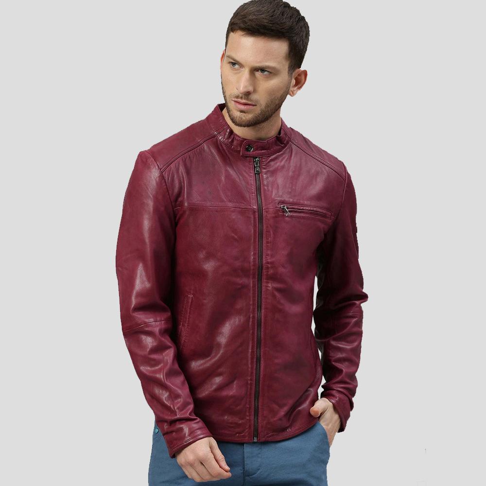 Men’s Chase Red Racer Leather Jacket | Rugged Biker Streetwear | Full Grain Apparel