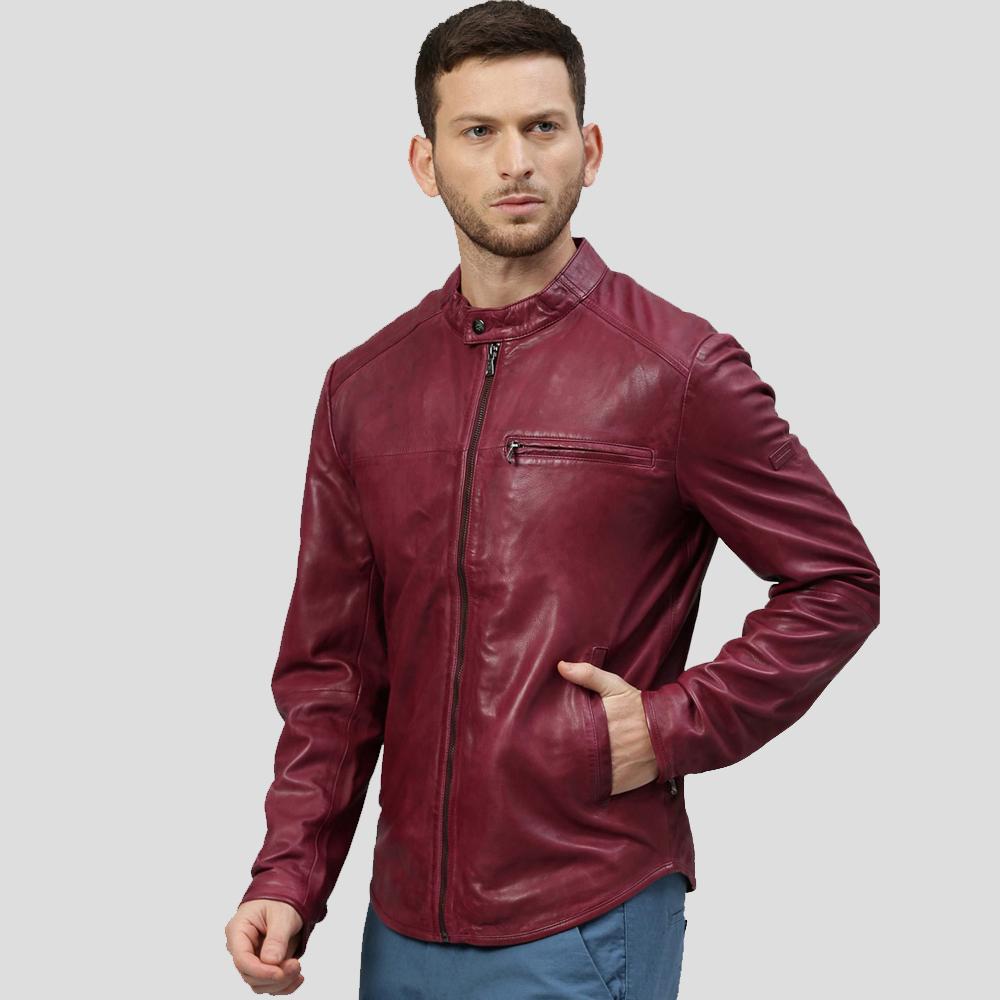 Men’s Chase Red Racer Leather Jacket | Rugged Biker Streetwear | Full Grain Apparel