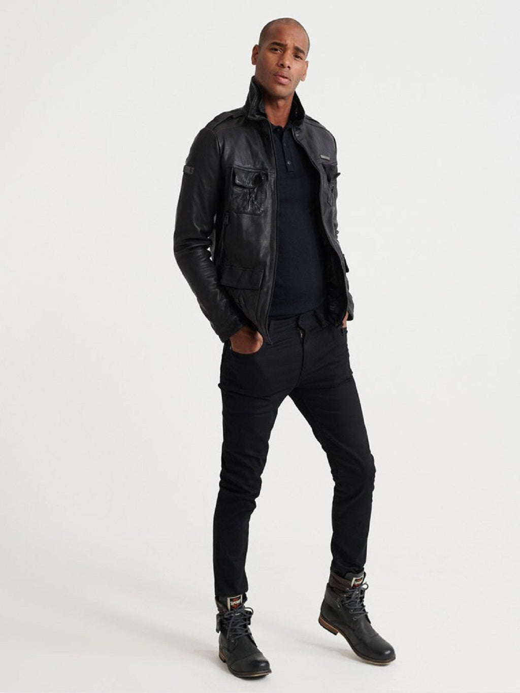 Men’s Exclusive Black Leather Jacket | Pure Leather Stand-Up Collar Moto | Full Grain Apparel