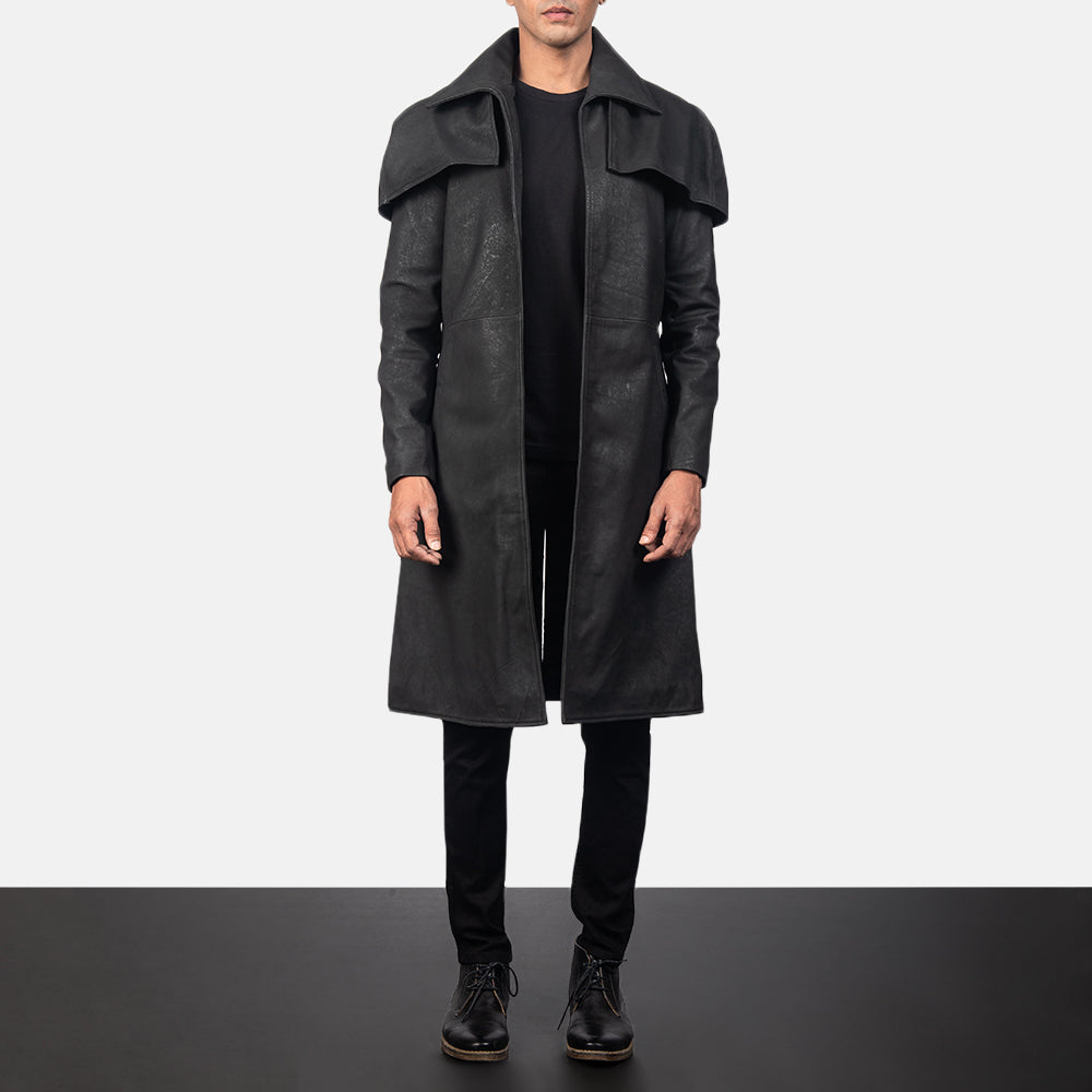 Men’s Classic Black Sheepskin Leather Duster Coat | Full Grain Apparel