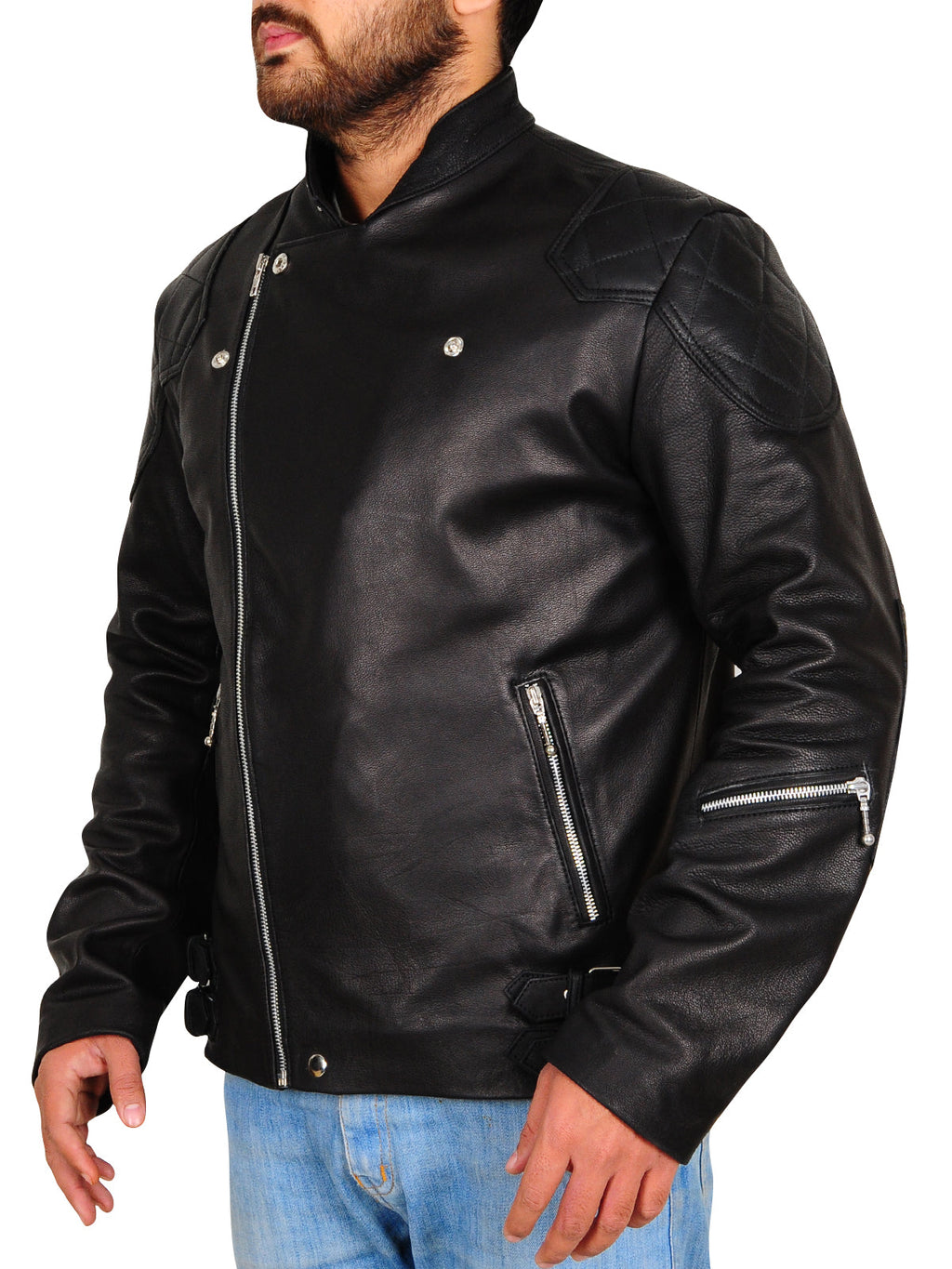 Chaqueta de motociclista de cuero negro clásica para hombre | Estilo rebelde atemporal | Prenda de cuero de plena flor