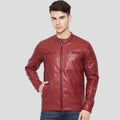 Men’s Cooper Red Quilted Leather Jacket | Rugged Biker Outerwear | Full Grain Apparel
