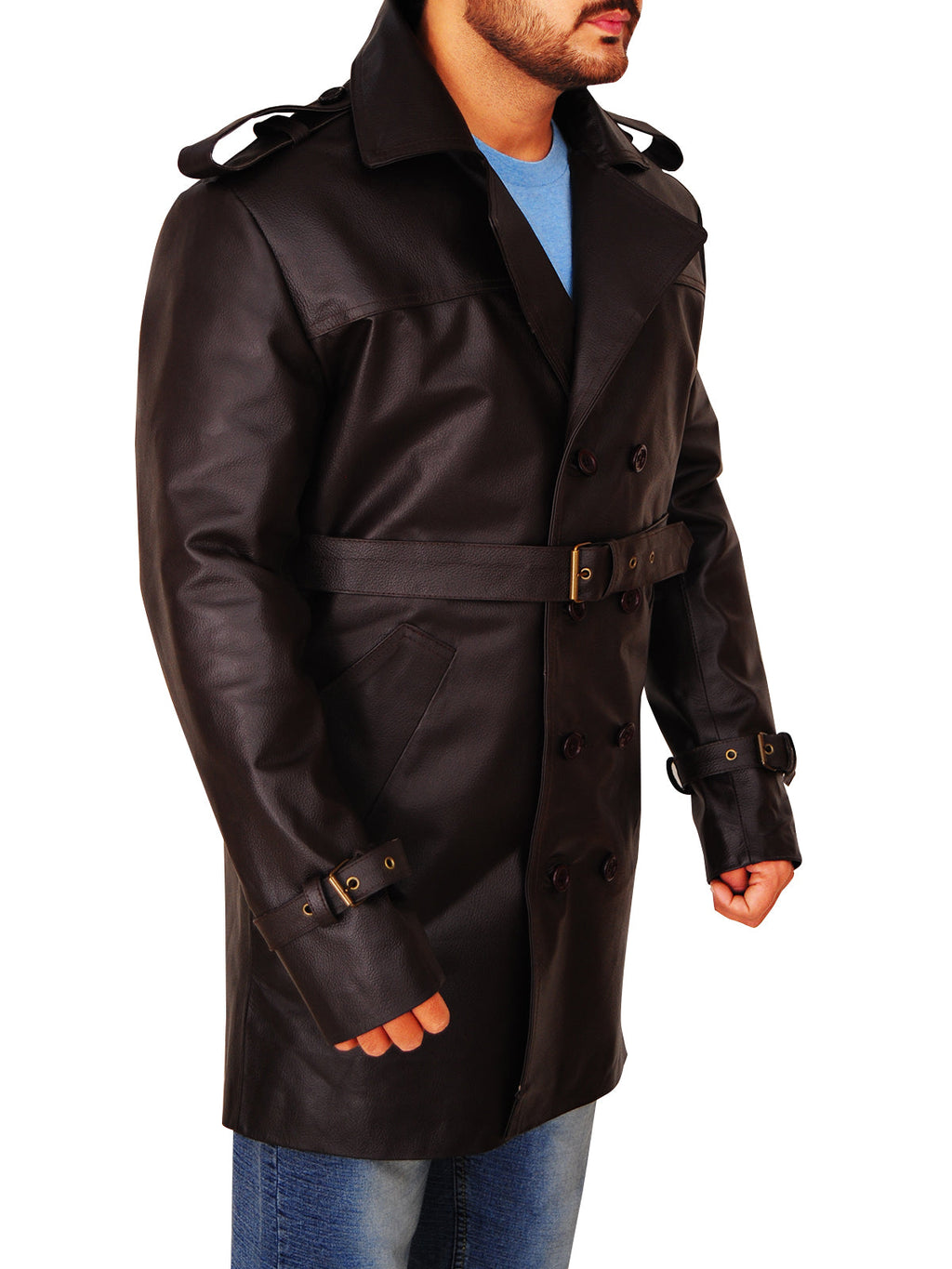 Men’s Brown Leather Peacoat | Classic Double-Breasted Style | Full Grain Apparel