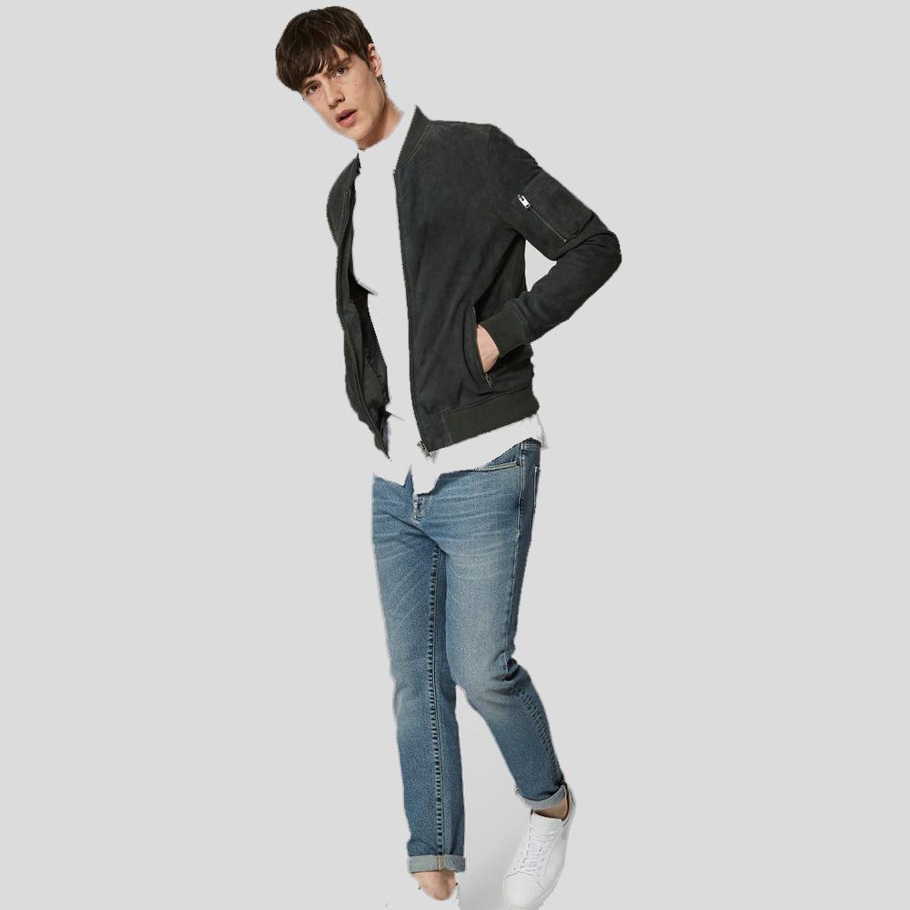 Women's Lucy Dark Green Suede Bomber Leather Jacket | Full Grain Apparel