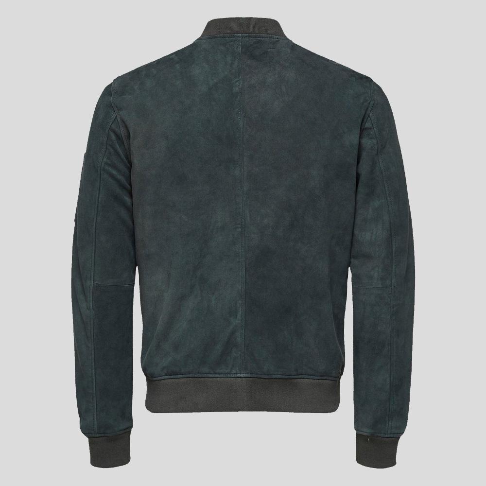 Women's Lucy Dark Green Suede Bomber Leather Jacket | Full Grain Apparel