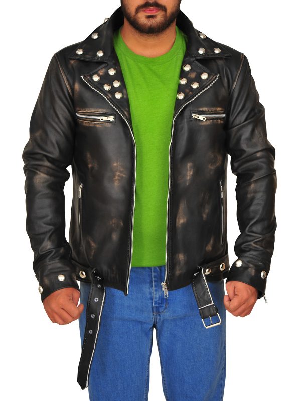 Men’s Distressed Brown Snake Skin Pattern Leather Jacket | Exotic Rugged Style | Full Grain Apparel