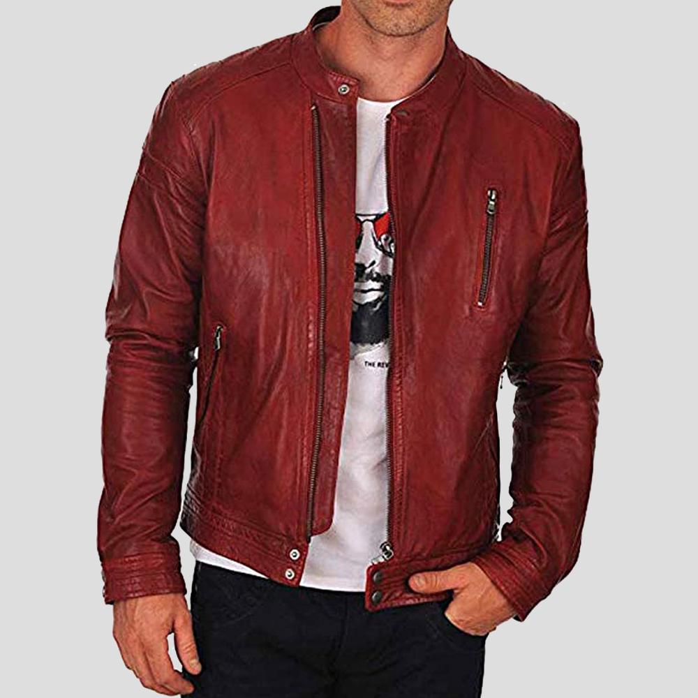 Men’s Dominic Red Racer Leather Jacket | Rugged Biker Streetwear | Full Grain Apparel