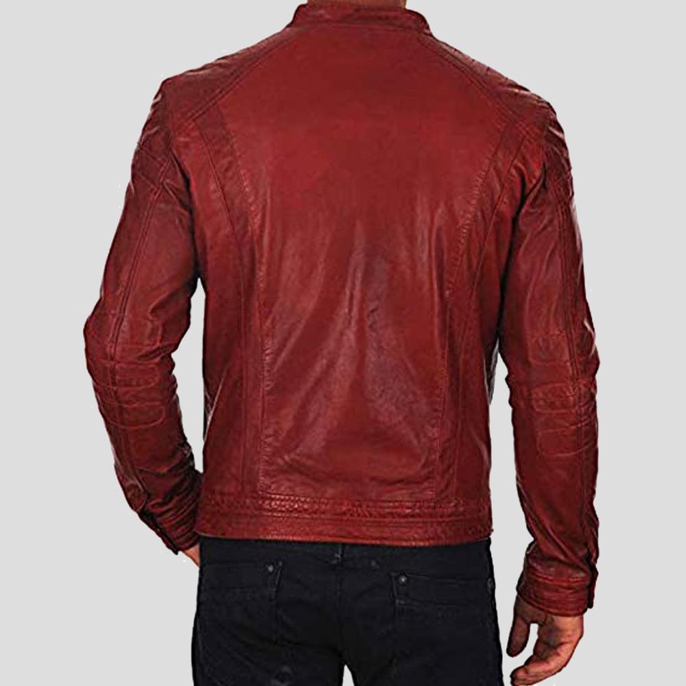 Chaqueta de cuero roja Dominic Racer para hombre | Ropa urbana estilo motorista | Prenda de cuero de grano completo