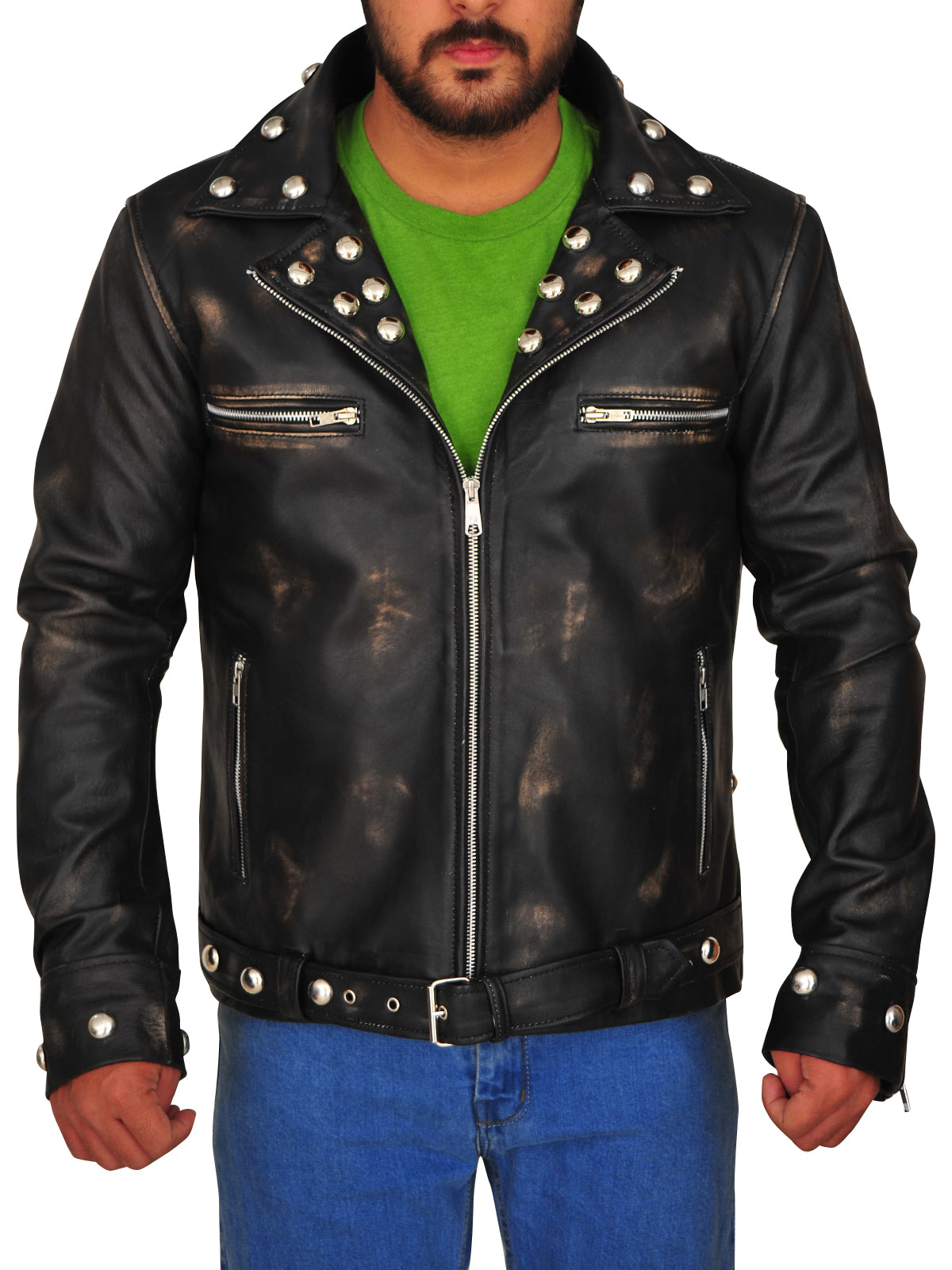 Men’s Distressed Brown Snake Skin Pattern Leather Jacket | Exotic Rugged Style | Full Grain Apparel