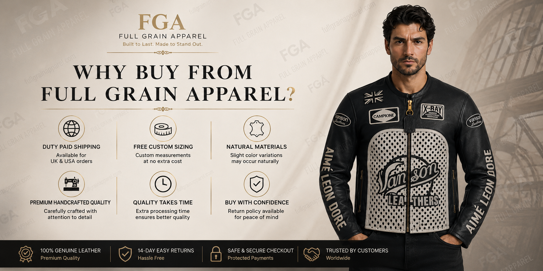 Full Grain Apparel Vanson leather racing jacket and made-to-order benefits