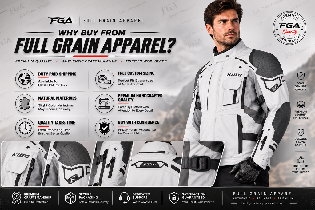 Full Grain Apparel white KLIM touring jacket product features and benefits