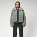 Women’s "Silver-Fox" Short Winter Jacket | Smoke Grey Sheepskin & Genuine Arctic Fox Fur | Full Grain Apparel