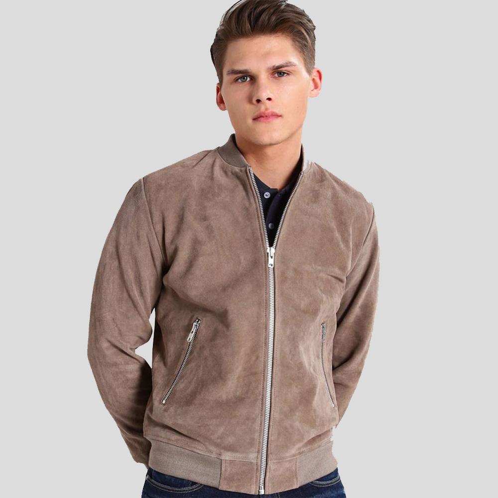Men's Rolf Grey Suede Bomber Leather Jacket | Genuine Lambskin | Full Grain Apparel