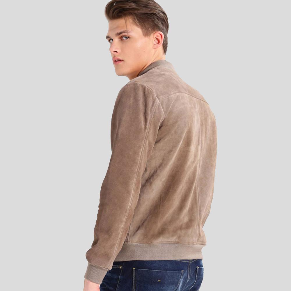 Men's Rolf Grey Suede Bomber Leather Jacket | Genuine Lambskin | Full Grain Apparel