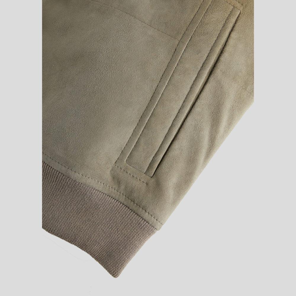 Men's Oren Grey Suede Bomber Leather Jacket | Button-Down Style | Full Grain Apparel