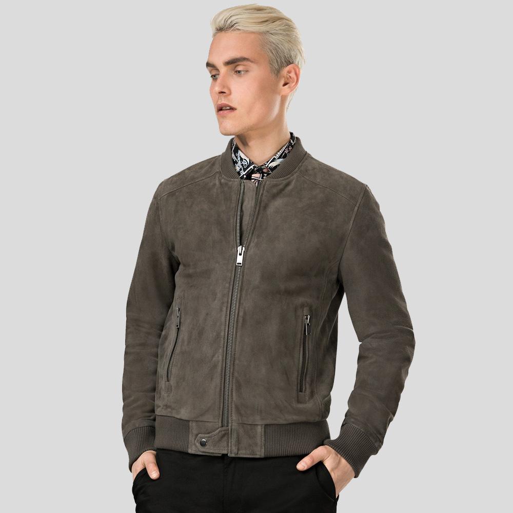 Men's Zord Grey Suede Bomber Leather Jacket | Urban Luxury | Full Grain Apparel