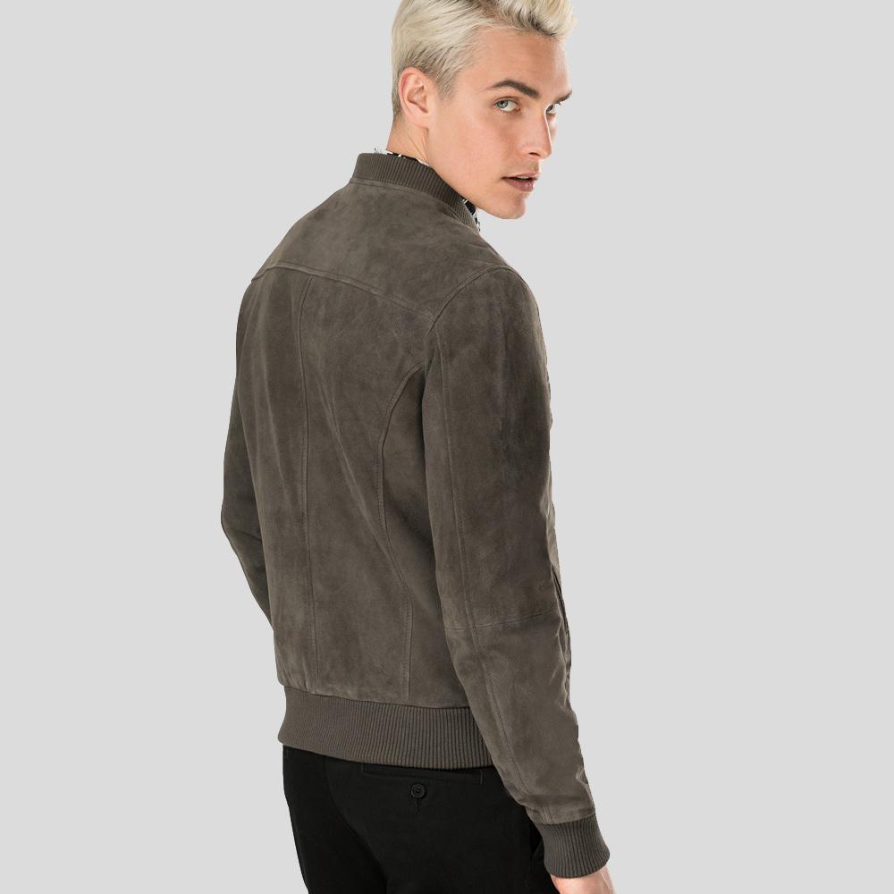 Men's Zord Grey Suede Bomber Leather Jacket | Urban Luxury | Full Grain Apparel