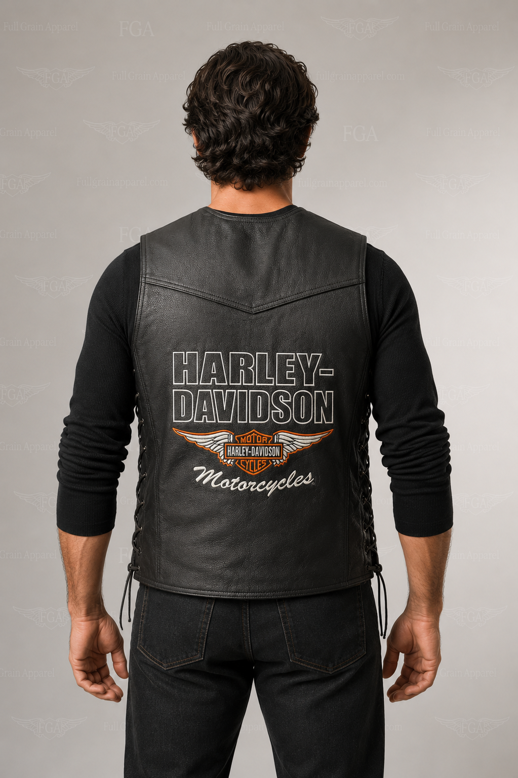 Harley-Davidson riding vest rear logo and wing graphic