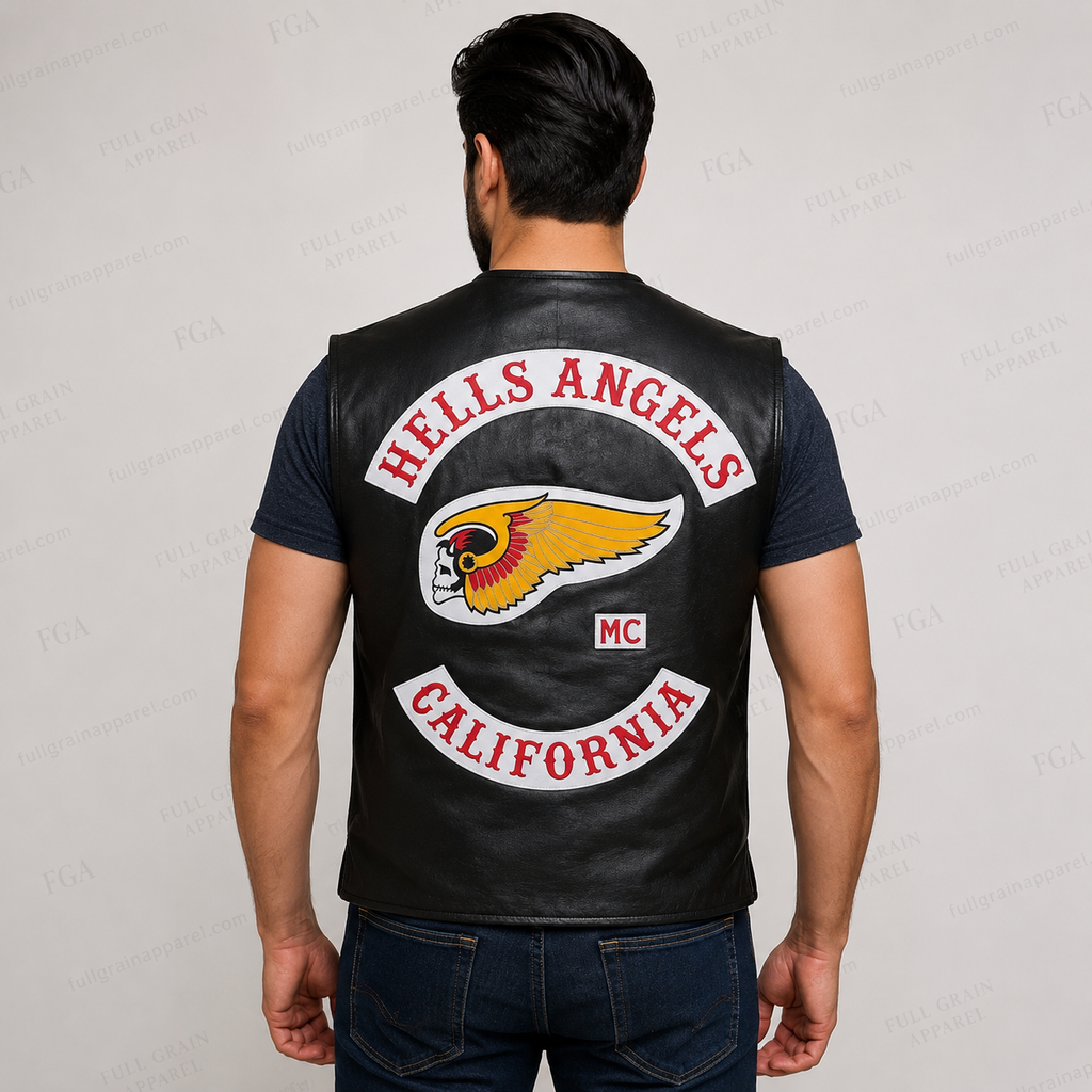 Hells Angels California leather motorcycle cut rear view