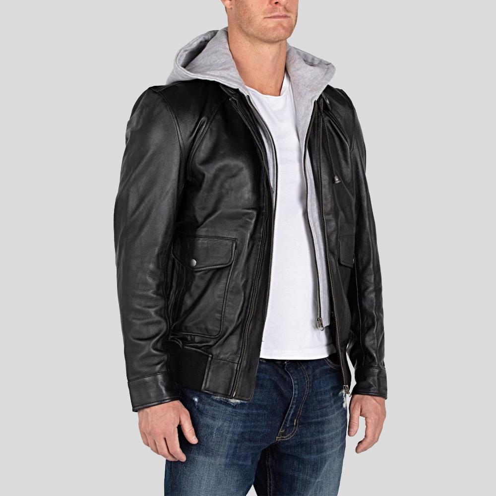 Chaqueta Marc negra para hombre con capucha desmontable | Full Grain Apparel
