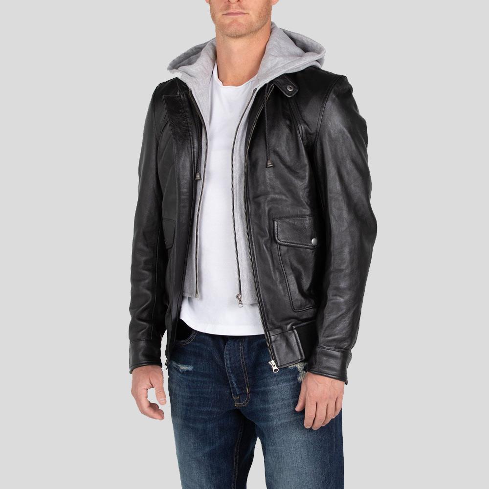 Chaqueta Marc negra para hombre con capucha desmontable | Full Grain Apparel