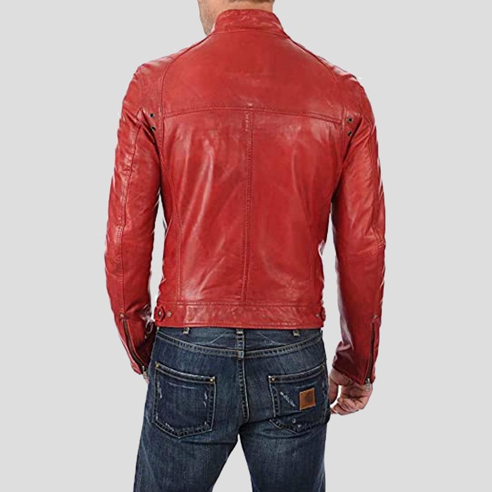 Men’s Hunter Red Racer Leather Jacket | Rugged Biker Streetwear | Full Grain Apparel