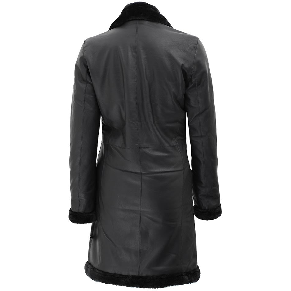 Women’s Black Lambskin Shearling Leather Coat | 3/4 Length | Full Grain Apparel
