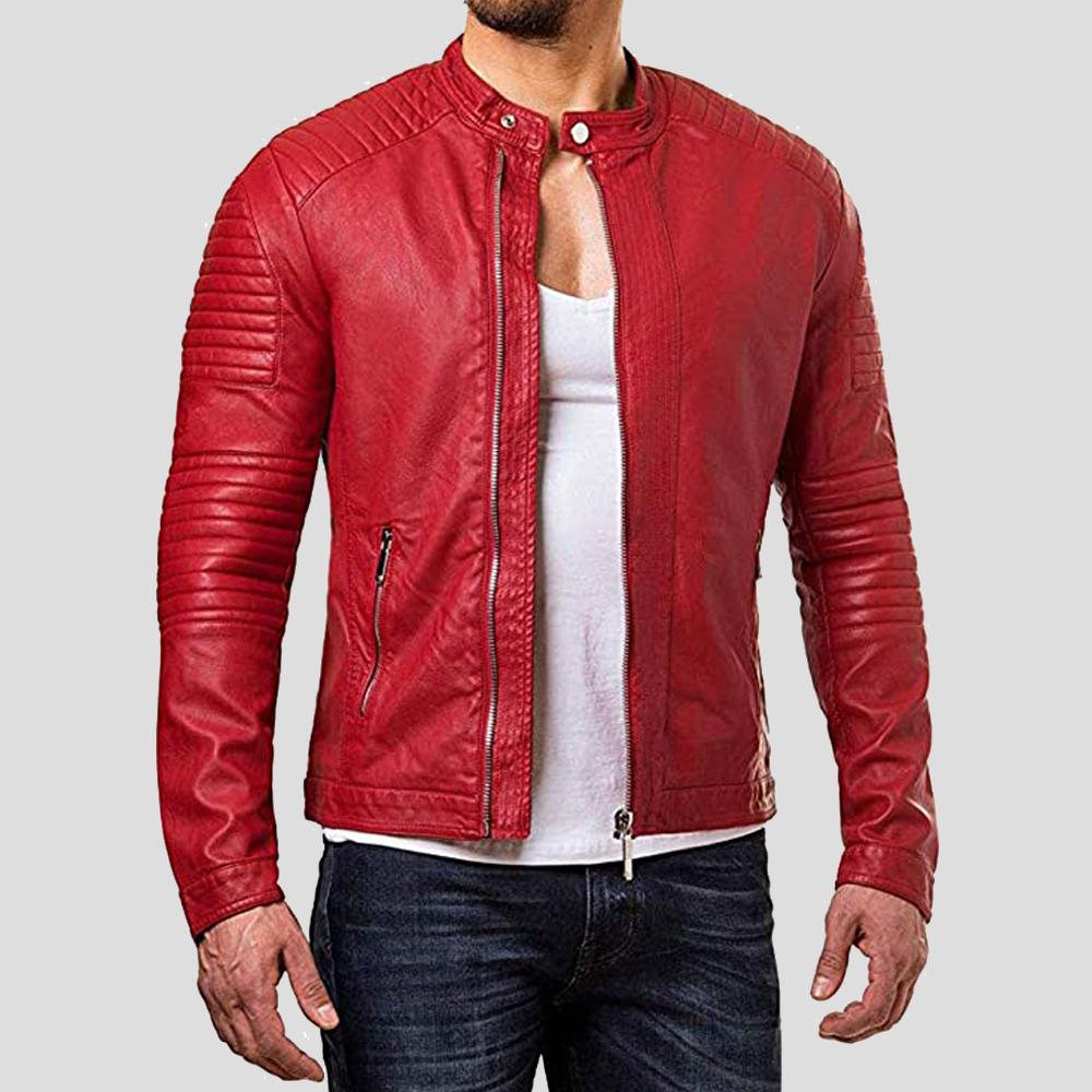 Men’s Mateo Red Quilted Leather Jacket | Rugged Biker Outerwear | Full Grain Apparel