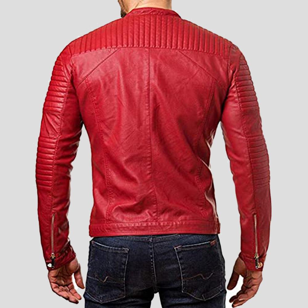 Men’s Mateo Red Quilted Leather Jacket | Rugged Biker Outerwear | Full Grain Apparel