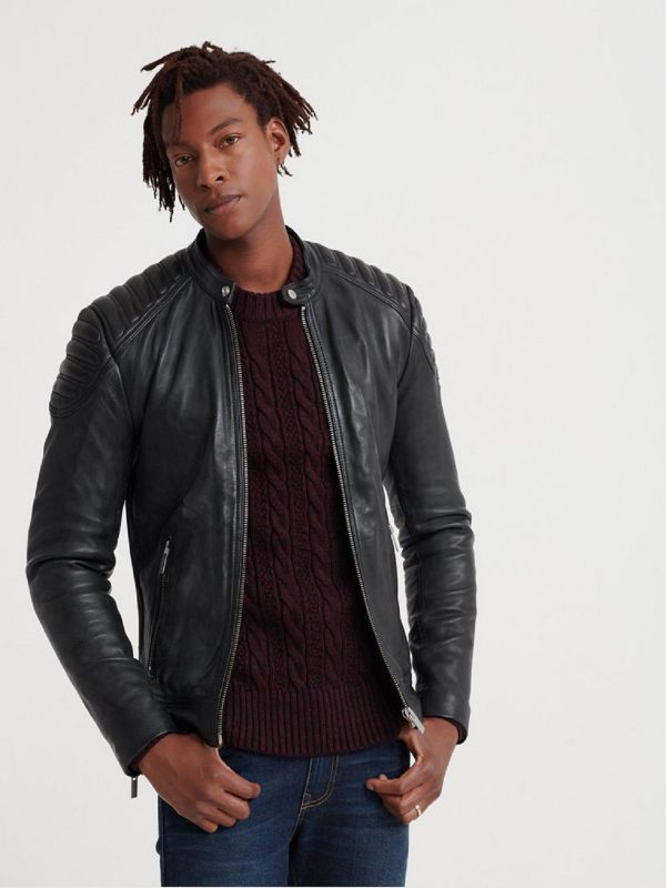 Men’s Stealth Black Cafe Racer Leather Jacket | Urban Minimalist Moto | Full Grain Apparel