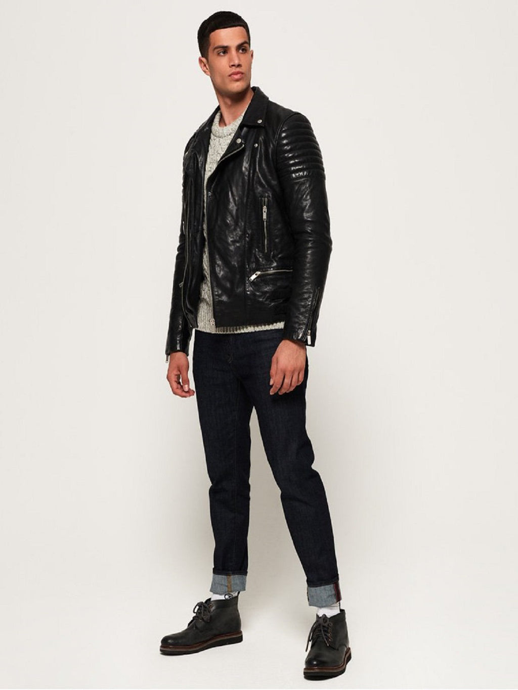Men’s Onyx Black Leather Racer Jacket | Modern Minimalist Biker | Full Grain Apparel