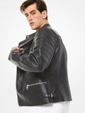 Men’s Carbon Black Moto Leather Jacket | Urban Frontier Biker | Full Grain Apparel
