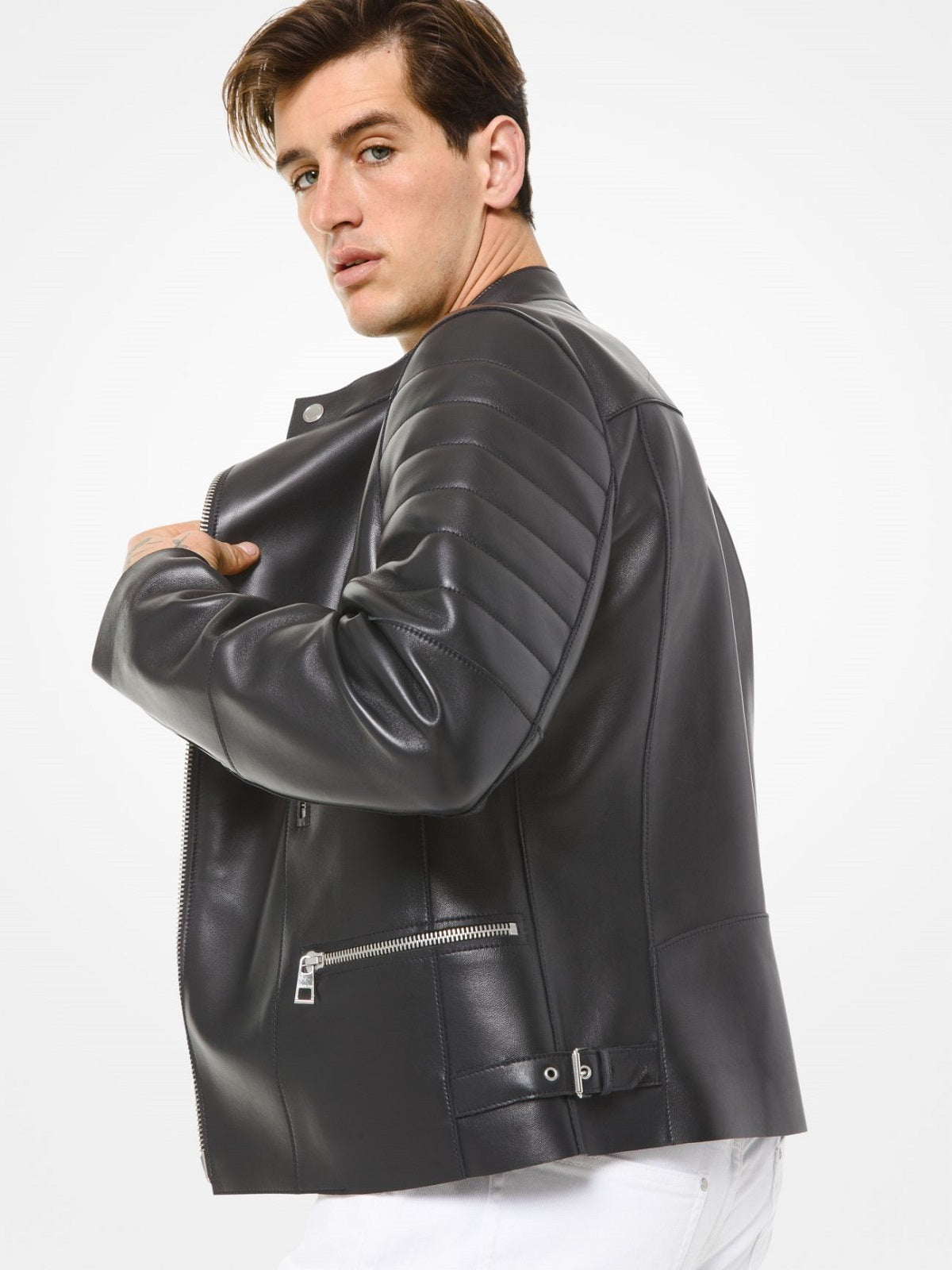 Men’s Carbon Black Moto Leather Jacket | Urban Frontier Biker | Full Grain Apparel