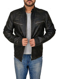 Men’s Distressed Black Cafe Racer Jacket | Vintage Moto Stealth | Full Grain Apparel