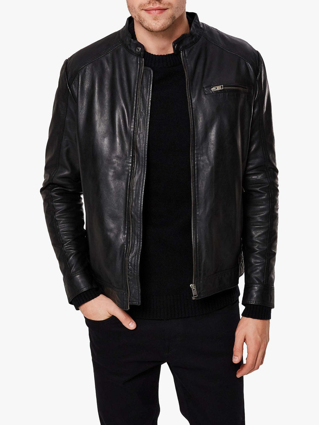 Men’s Majestic Black Leather Commander Jacket | Elite Urban Identity | Full Grain Apparel