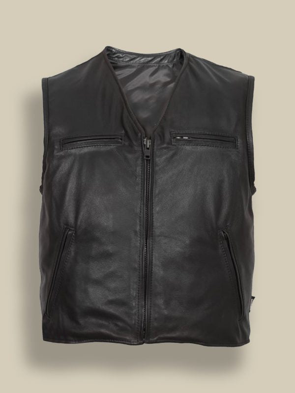 Men’s Stealth Matte Black Leather Vest | Industrial Urban Armor | Full Grain Apparel