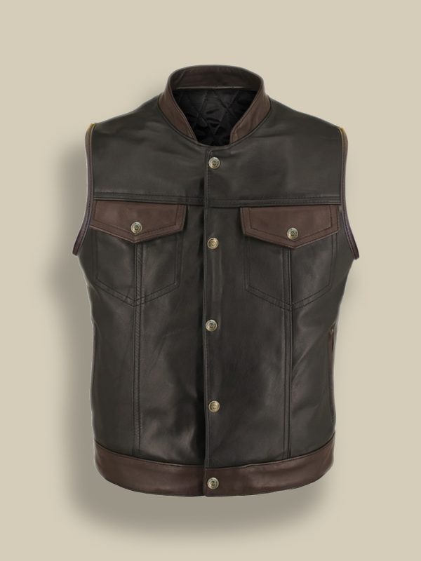 Men’s Bison Brown Leather Moto Vest | Tactical Heritage Gilet | Full Grain Apparel