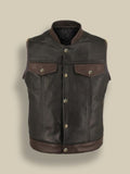 Men’s Bison Brown Leather Moto Vest | Tactical Heritage Gilet | Full Grain Apparel