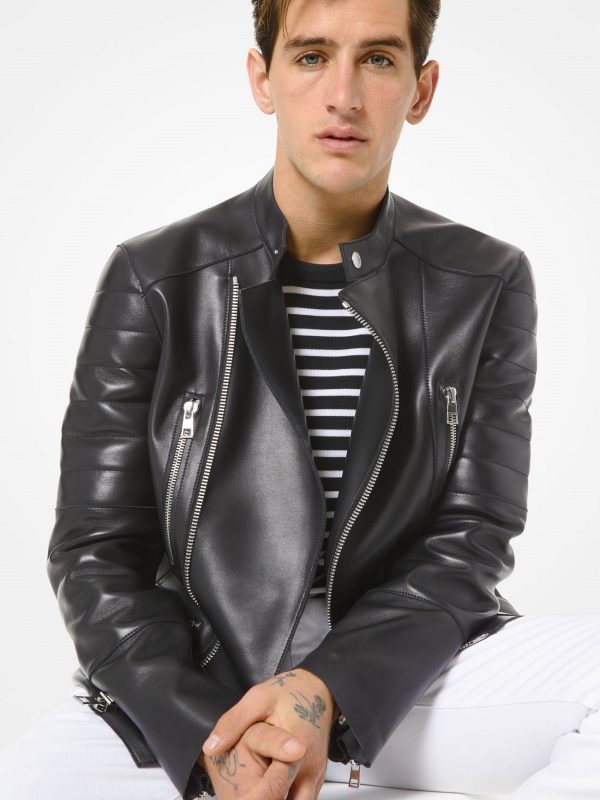 Men’s Carbon Black Moto Leather Jacket | Urban Frontier Biker | Full Grain Apparel