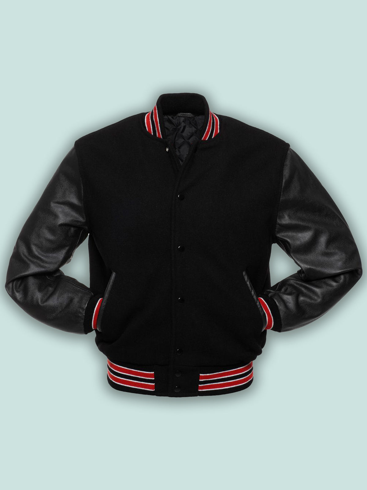 Men’s All-Black Wool Varsity Jacket | Minimalist Urban Stealth | Full Grain Apparel