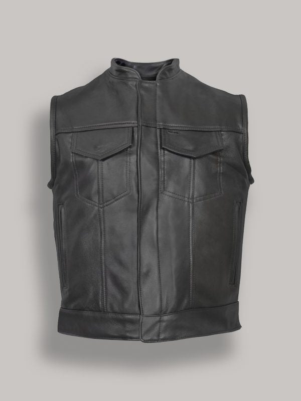 Men’s Obsidian Black Leather Moto Vest | Industrial Urban Armor | Full Grain Apparel