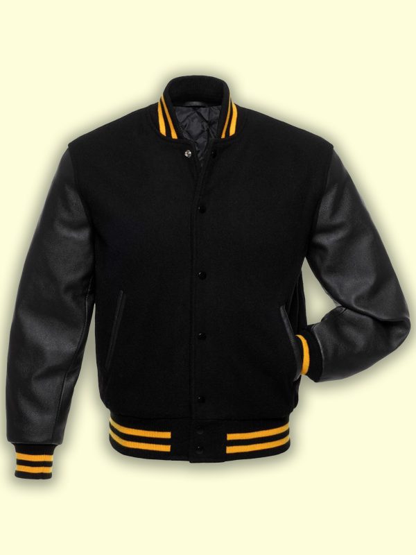 Men’s Jet Black Wool Varsity Jacket | The "Ink" Stealth Edition | Full Grain Apparel