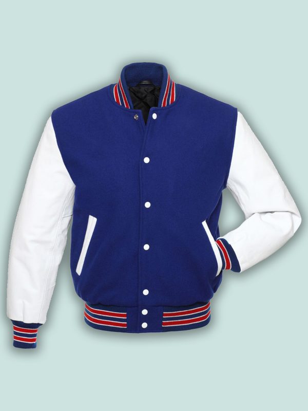 Men’s Royal Blue Varsity Jacket | Premium Leather & Wool Hybrid | Full Grain Apparel