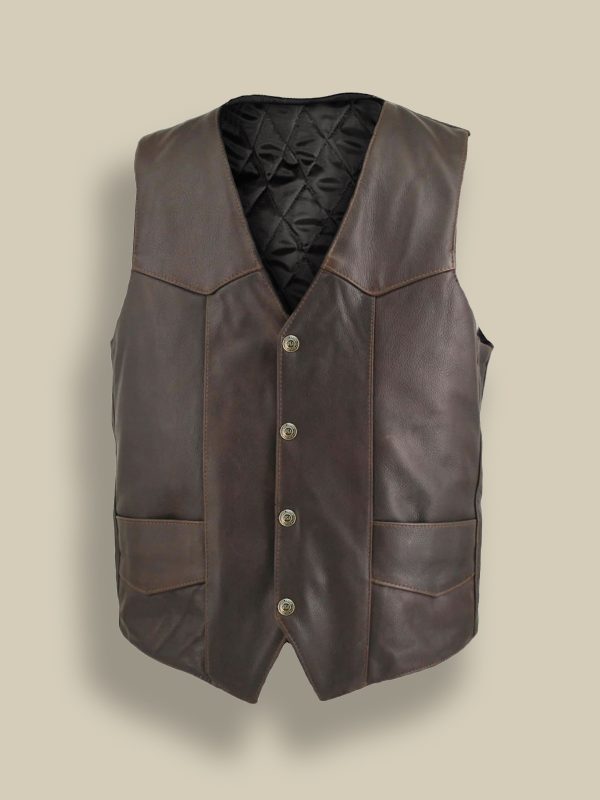 Men’s Maverick Brown Classic Biker Vest | Authentic Leather Gilet | Full Grain Apparel
