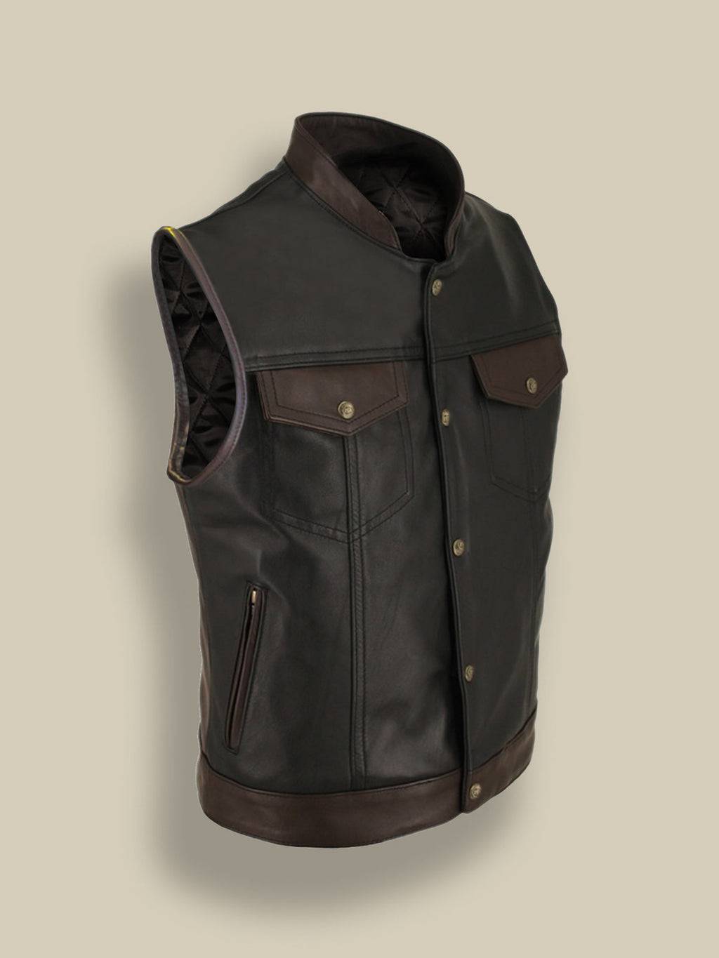 Men’s Bison Brown Leather Moto Vest | Tactical Heritage Gilet | Full Grain Apparel
