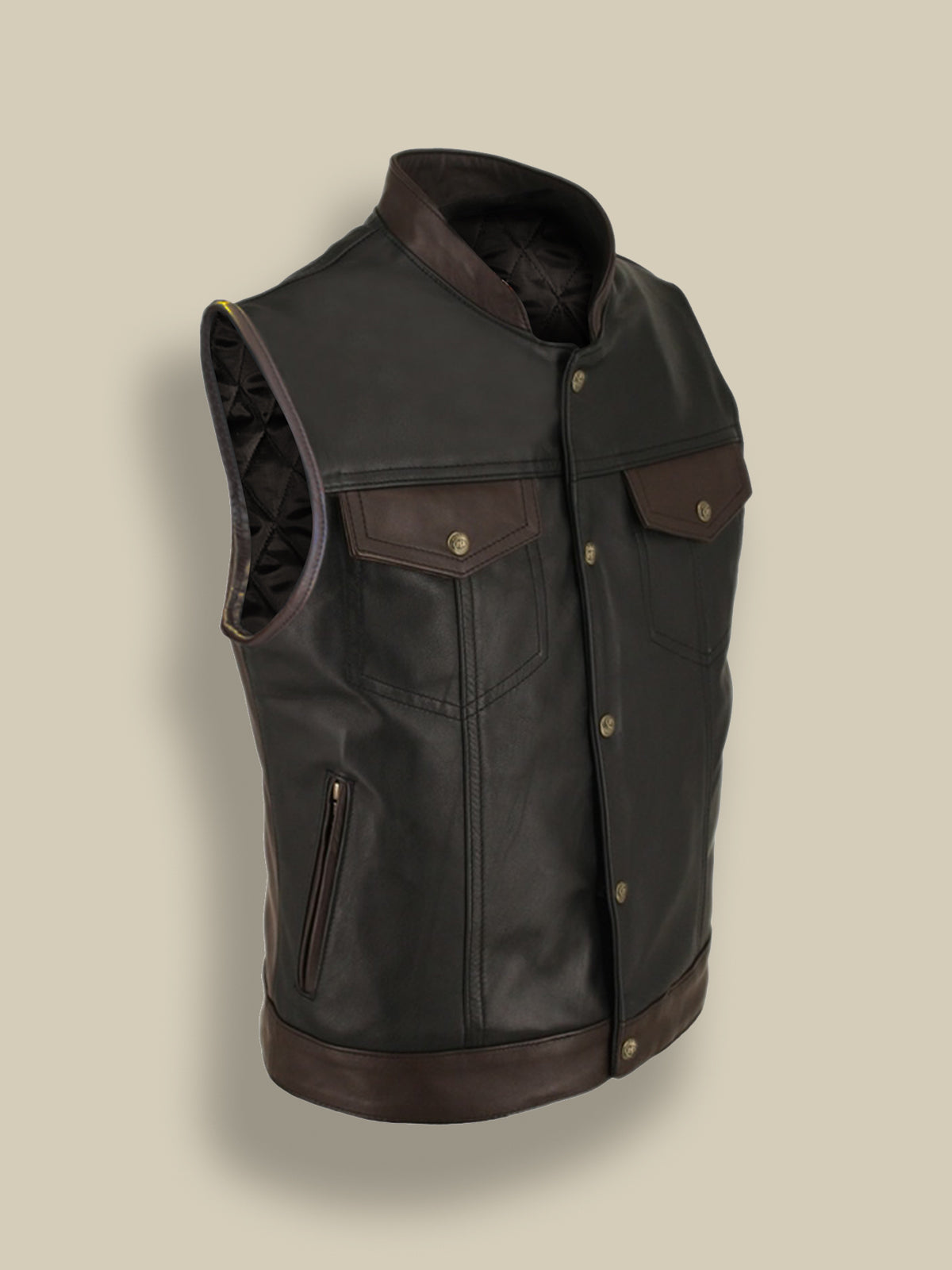 Men’s Bison Brown Leather Moto Vest | Tactical Heritage Gilet | Full Grain Apparel