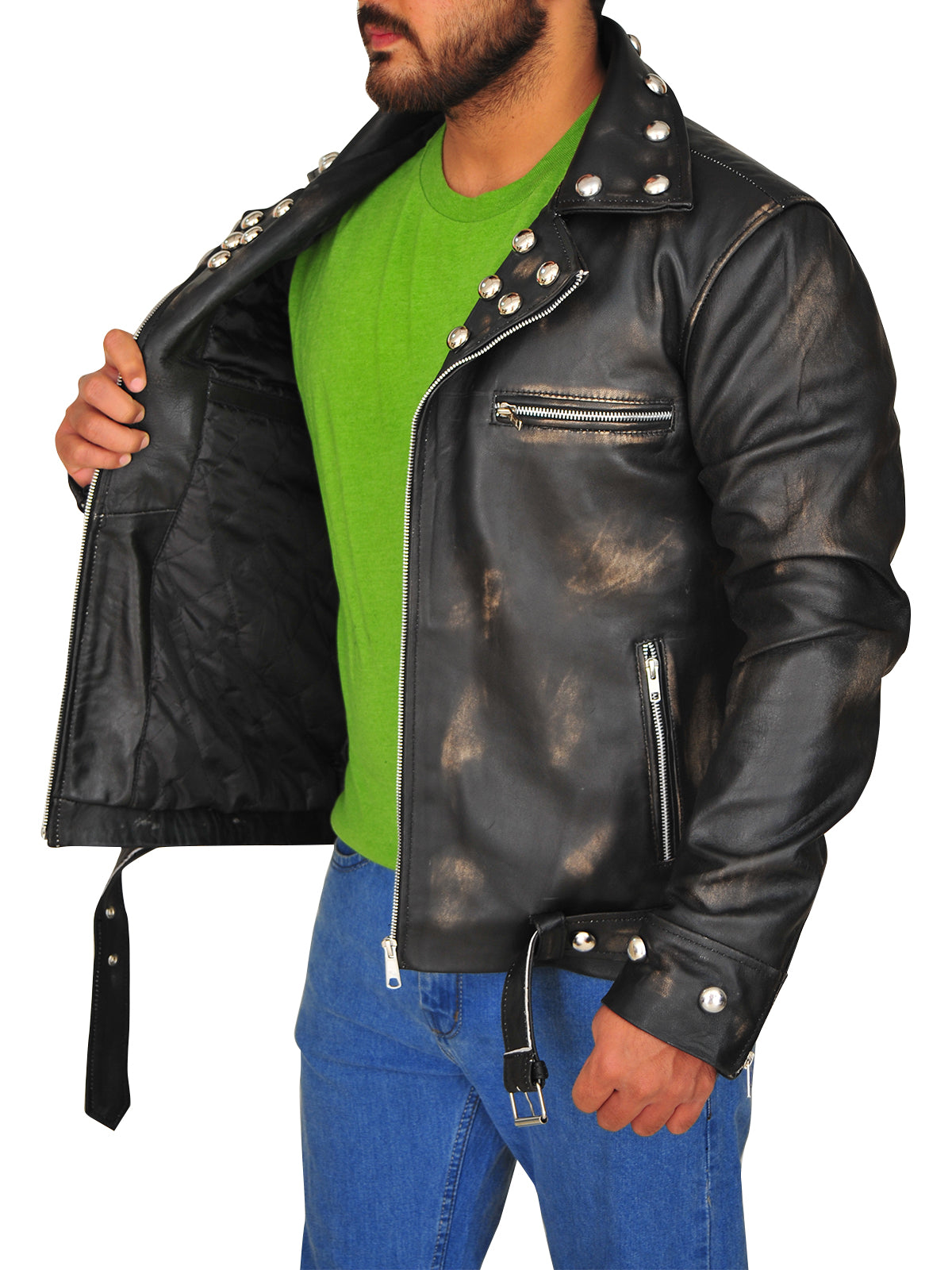 Men’s Distressed Brown Snake Skin Pattern Leather Jacket | Exotic Rugged Style | Full Grain Apparel
