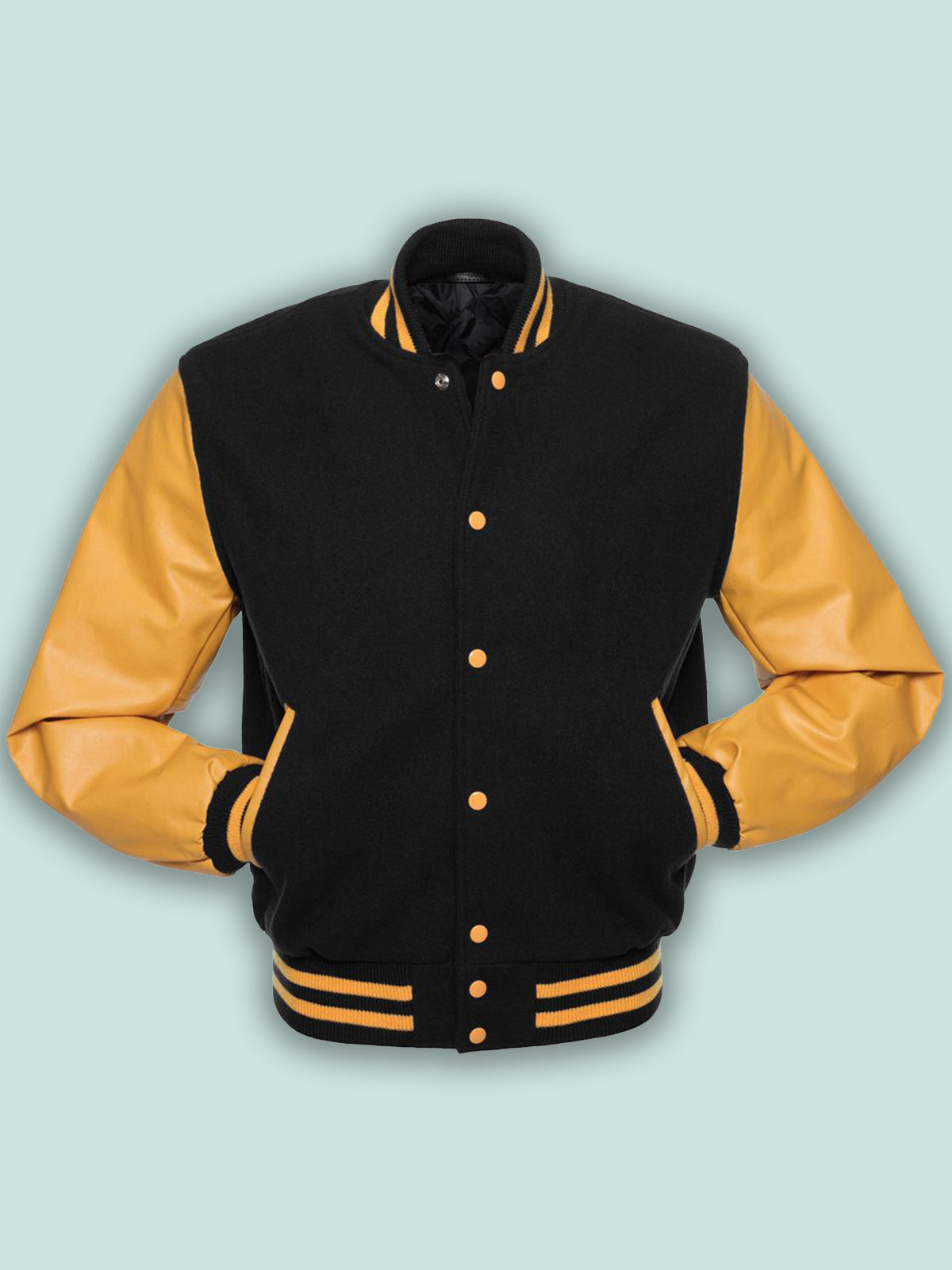 Men’s Black & Gold Varsity Jacket | Elite Collegiate Style | Full Grain Apparel