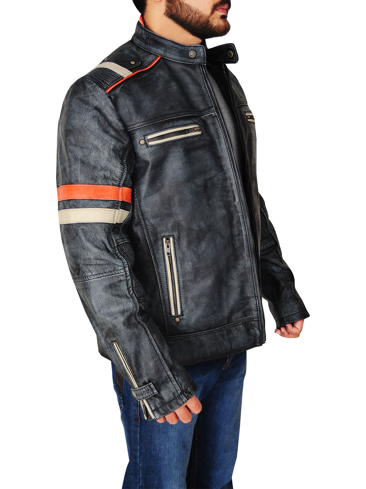 Men’s Distressed Black Cafe Racer Jacket | Vintage Moto Style | Full Grain Apparel