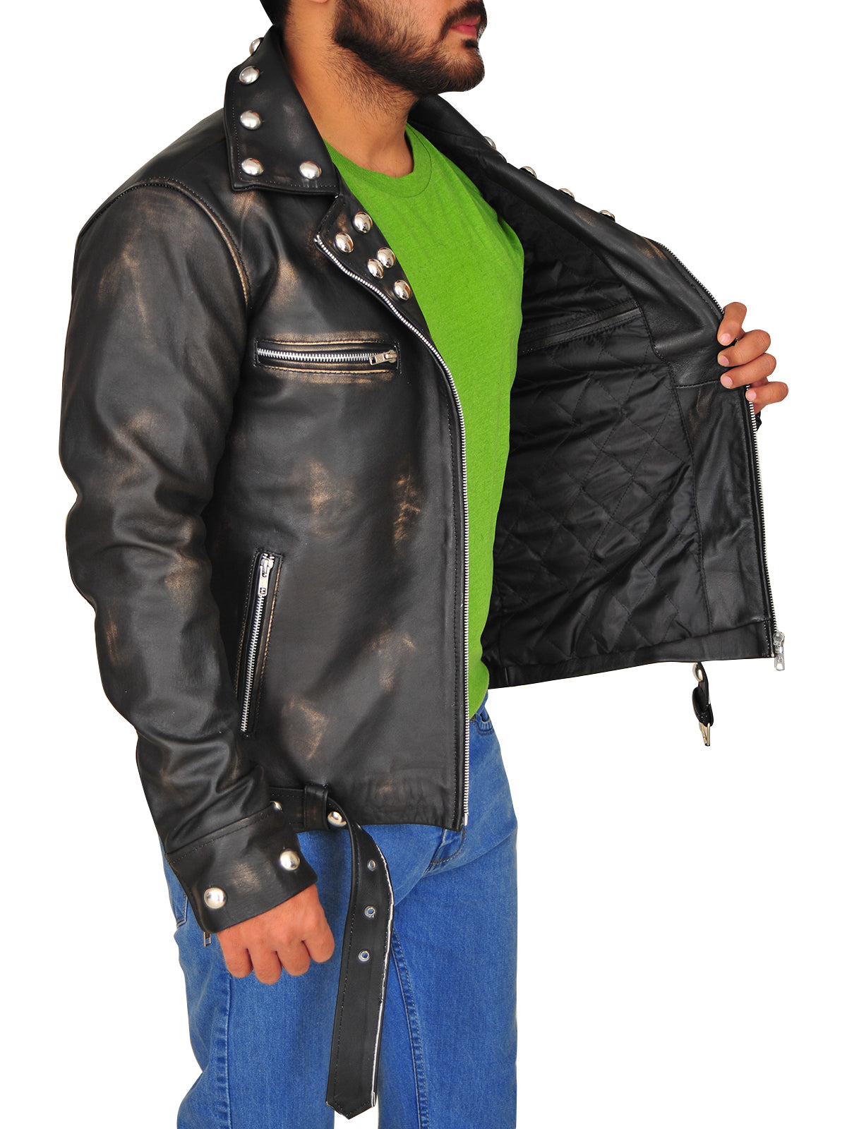 Men’s Distressed Brown Snake Skin Pattern Leather Jacket | Exotic Rugged Style | Full Grain Apparel